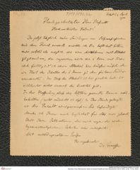 Nachlass Franz Steindachner, Karte von Eduard Graeffe an Franz Steindachner (02.04.1900), Inv.Nr. 173.22, Seite 1